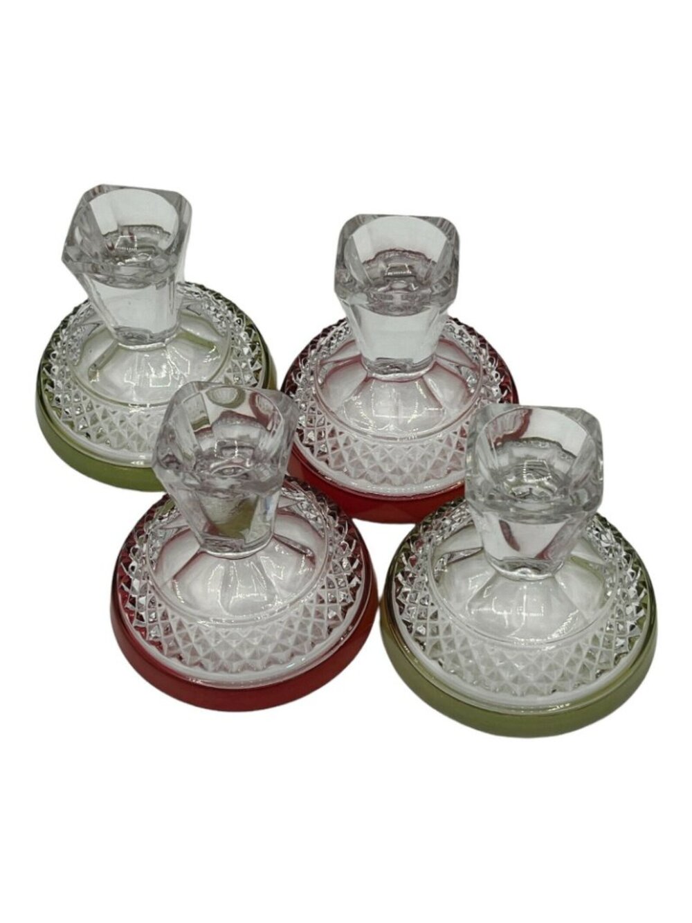 Clear Glass Sherbet Cups Red Green Rim Pedestal Dessert Bowls Set - Picture 6 of 9